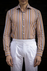 Bold Multi Striped Brown Poplin Shirt Handmade