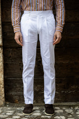 White Cotton Summer Trousers Biforcuto