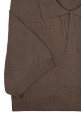 Brown Cotton Thread Polo Sweater Short Sleeve