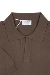Brown Cotton Thread Polo Sweater Short Sleeve