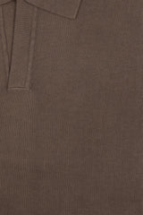 Brown Cotton Thread Polo Sweater Short Sleeve