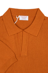 Orange Cotton Thread Polo Sweater Short Sleeve
