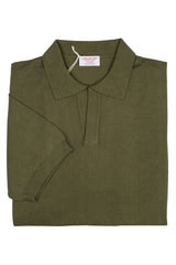 Green Cotton Thread Polo Sweater Short Sleeve
