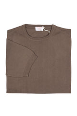 Brown Cotton Thread Sweater Short Sleeve