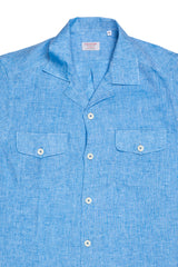 Italian Linen Shirt — Double Round Pocket — Turquoise