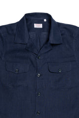 Italian Linen Shirt — Double Round Pocket — Blue Navy