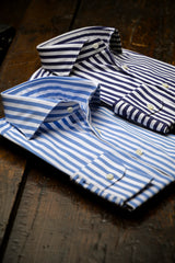 Camicia Righe Larghe Popeline Celeste Fatta a Mano