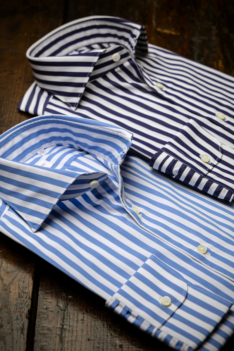 hand made dress shirts Bold Striped Popeline Shirt Azure Handmade