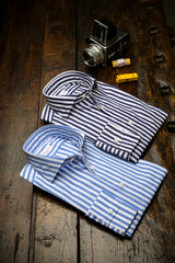 Camicia Righe Larghe Popeline Celeste Fatta a Mano