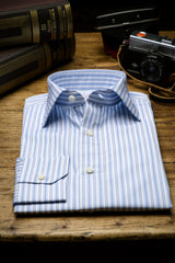 Camicia Multi Riga Popeline Celeste Fatta a Mano 