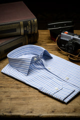 Camicia Multi Riga Popeline Celeste Fatta a Mano 