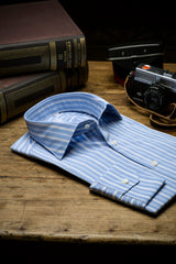 Camicia Multi Riga Popeline Celeste Fatta a Mano 