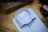 Camicia Multi Riga Popeline Celeste Fatta a Mano 