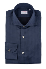 Navy Herringbone Flannel Shirt — Cotton and Tencel | Cordone1956
