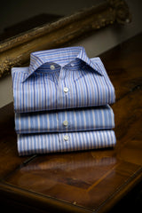 Camicia Multi Riga Popeline Blue Fatta a Mano 