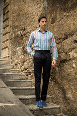 Blue Cotton Summer Trousers Biforcuto