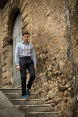 Blue Cotton Summer Trousers Biforcuto