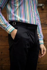 Blue Cotton Summer Trousers Biforcuto