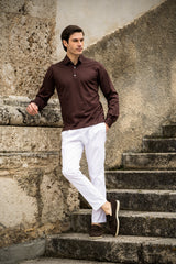 Polo Marrone Manica Lunga  One Piece  Filo di Scozia