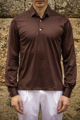 Polo Marrone Manica Lunga  One Piece  Filo di Scozia