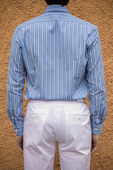 Camicia Multi Riga Popeline Celeste Fatta a Mano 