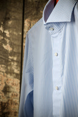 Camicia Righe Larghe Popeline Blue Fatta a Mano