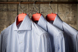 Stripe detail, white / two-tone light-blue microstripe, 120/2 double-twist poplin - Cordone1956

