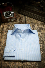Two-Tone Blue Microstripe Shirt front, handmade - Cordone1956 120/2 poplin