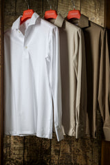 White Long Sleeve Interlock Polo