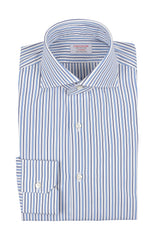 Blue Double-Stripe Poplin Shirt front, handmade - Cordone1956 120/2 poplin

