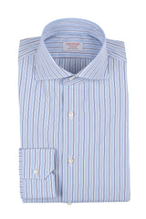 Light Blue Ground Striped Shirt front, handmade - Cordone1956 120/2 poplin
