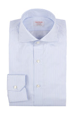 Light Blue Striped Poplin Shirt front, handmade - Cordone1956 120/2 poplin

