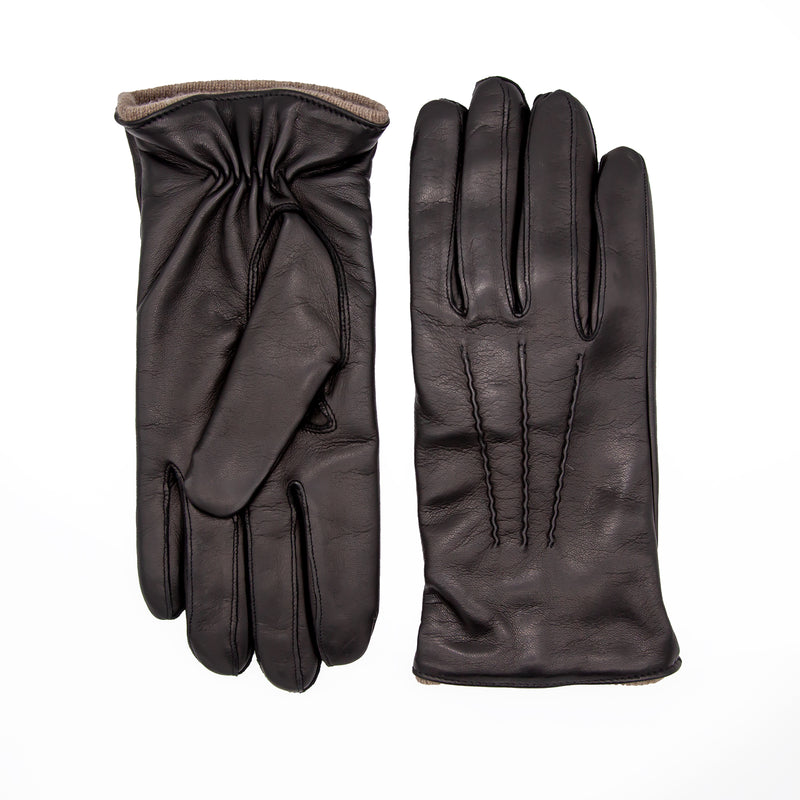 Cashmere Lined Black Nappa Leather Men's Gloves