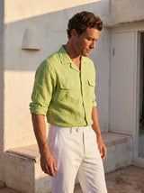 Italian Linen Shirt — Double Round Pocket — Green