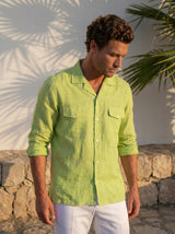 Italian Linen Shirt — Double Round Pocket — Green