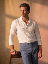 Italian Linen Shirt — Double Round Pocket — White