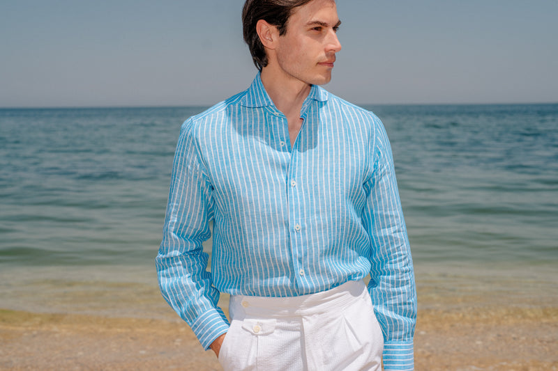LIGHT BLUE STRIPED LINEN SHIRT