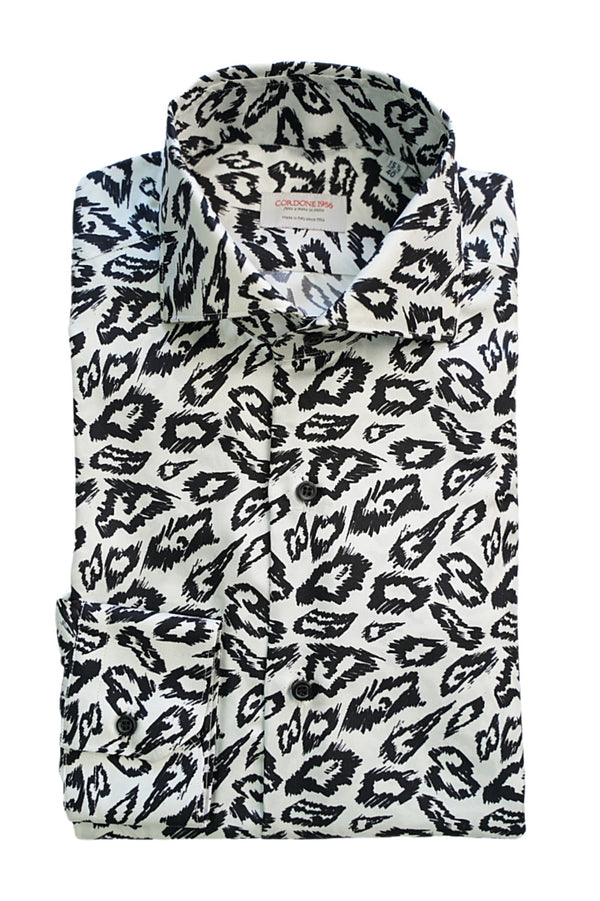 White Leopard Shirt - Italian Silk- Handmade in Italy
