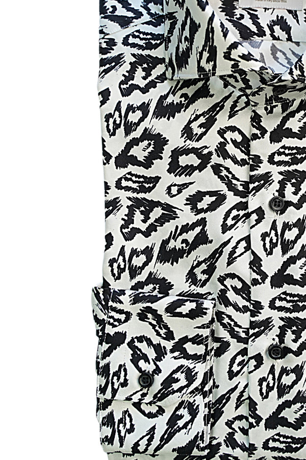 White Leopard Shirt - Italian Silk- Handmade in Italy