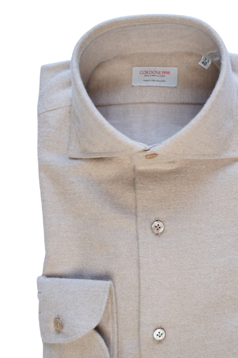 Beige Flanell shirt- Italian Cotton - Handmade in Italy