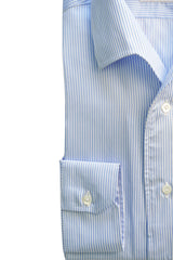 Azure And White Stripes Cotton Capri Collar Shirt- Italian Cotton - Handmade in Italy