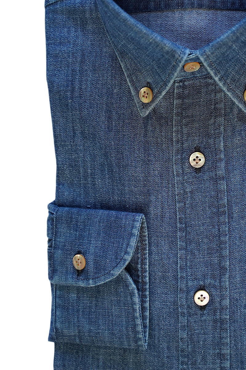 Mid Blue Denim Shirt button down- Italian Cotton - Handmade in Italy