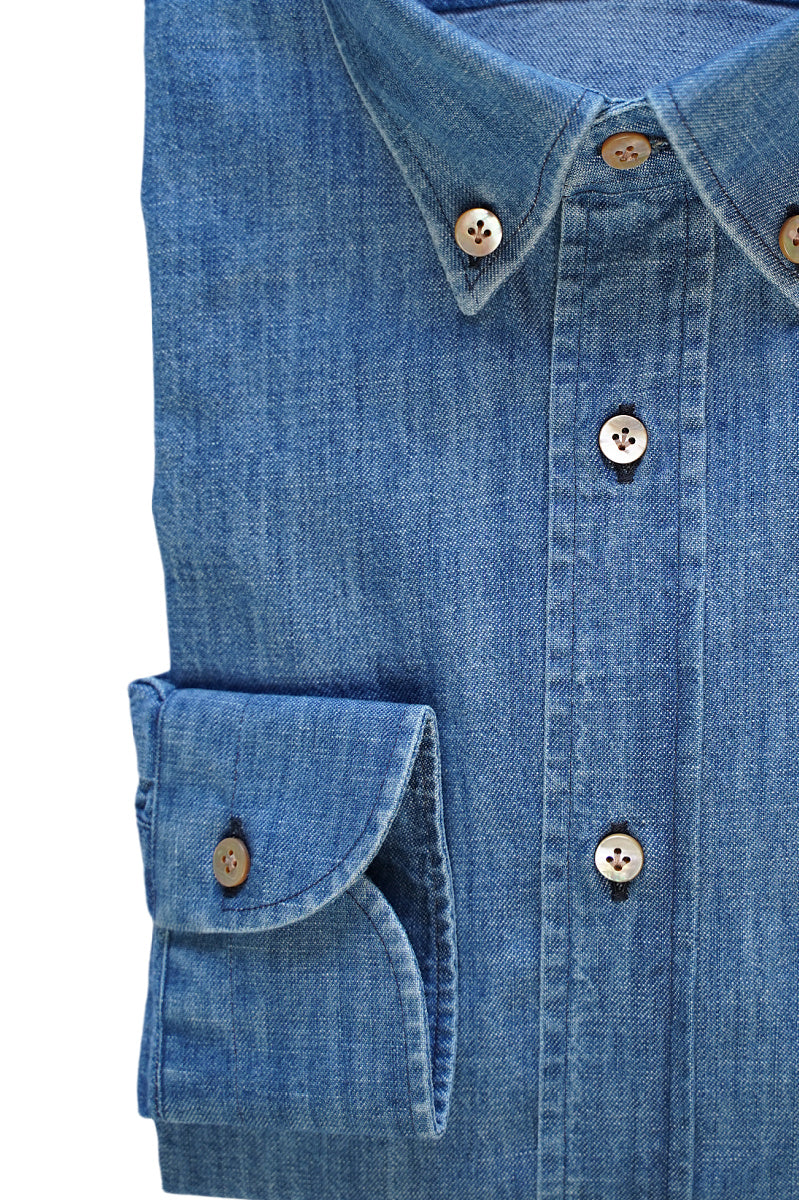 Blue Denim Shirt- Italian Cotton - Handmade in Italy