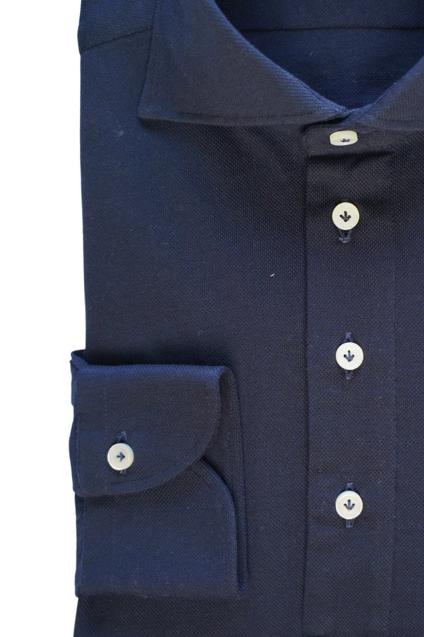 Polo Blue Jersey Shirt - Italian Cotton   - Handmade in Italy