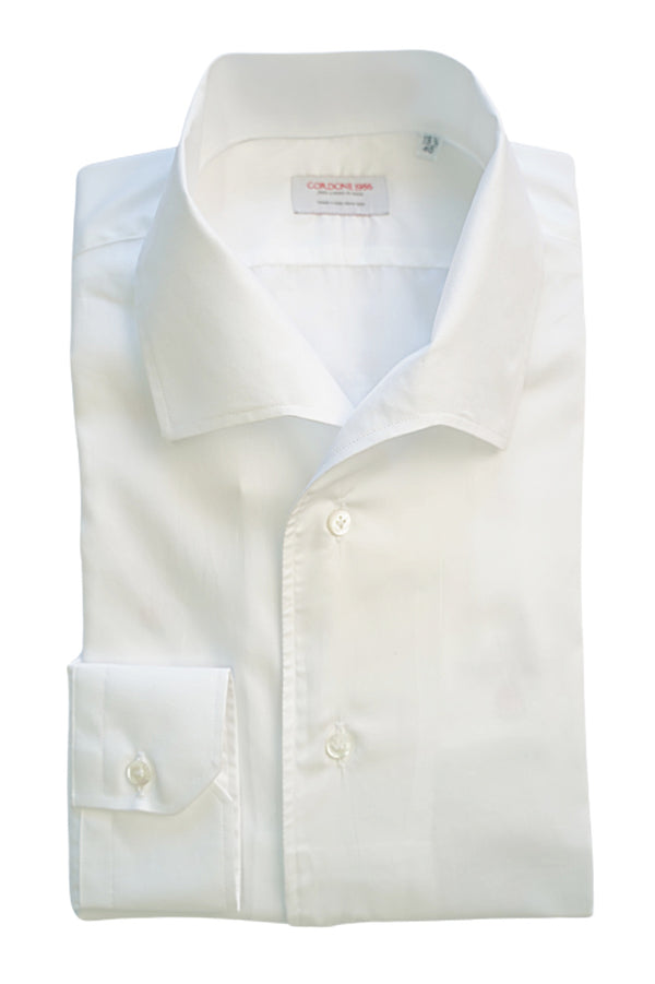 White Cotton Capri Collar Shirt- Italian Cotton - Handmade in Italy