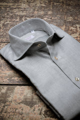 Pearl Grey Herringbone Flannel Shirt — Cotton and Tencel | Cordone1956