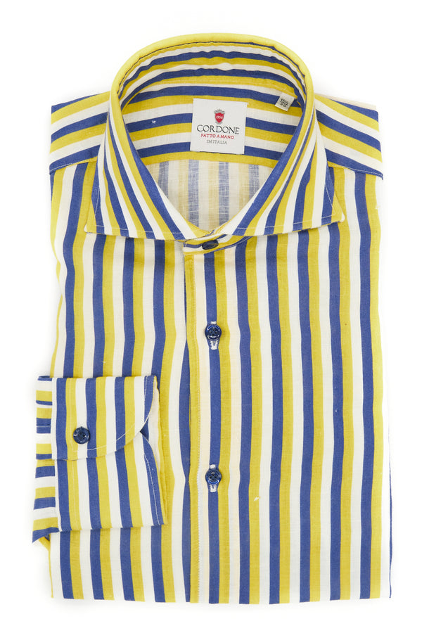 BLUE AND YELLOW NARROW STRIPED LINEN