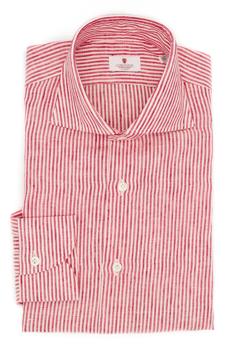 LINEN SMALL STRIPES RED AND WHITE