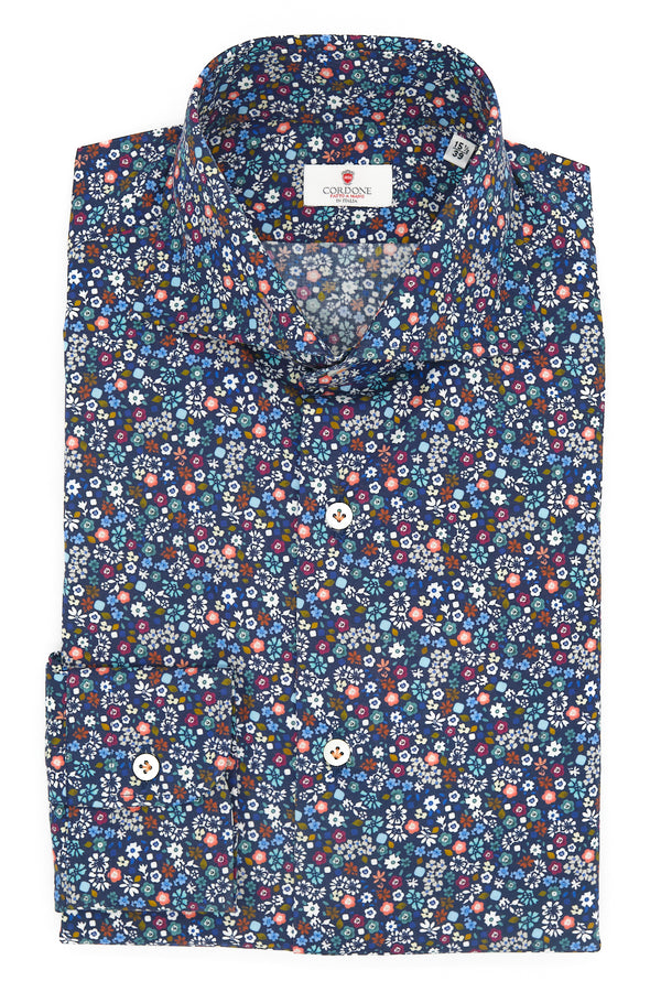 SMALL MULTI COLOR FLOWERS BLUE SHIRT