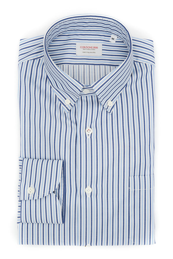 CLASSIC SHIRT WITH NARROW STRIPES IN LIGHT BLUE AND BLUE BUTTON DOWN